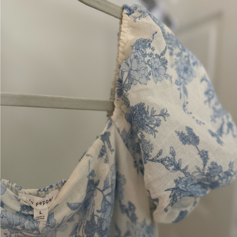 Floral milk maid blue and white dress
